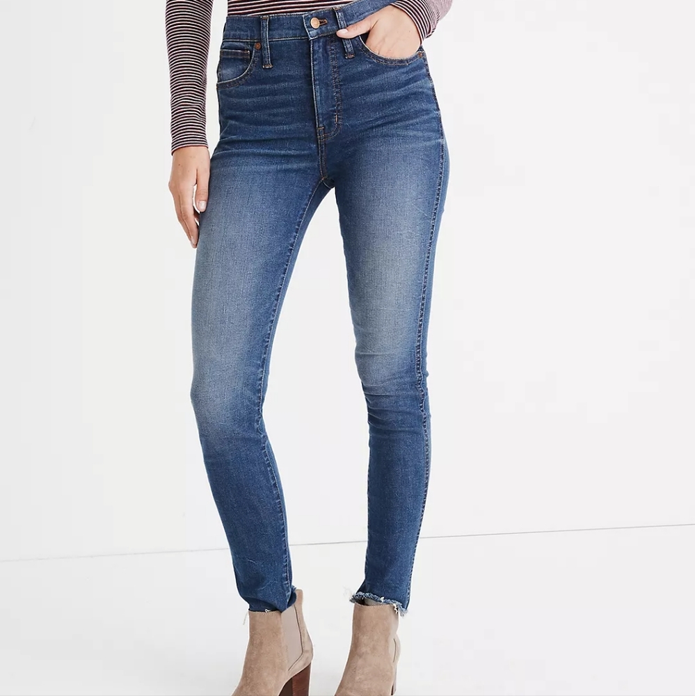 Madewell raw hem high rise skinny jeans 32
